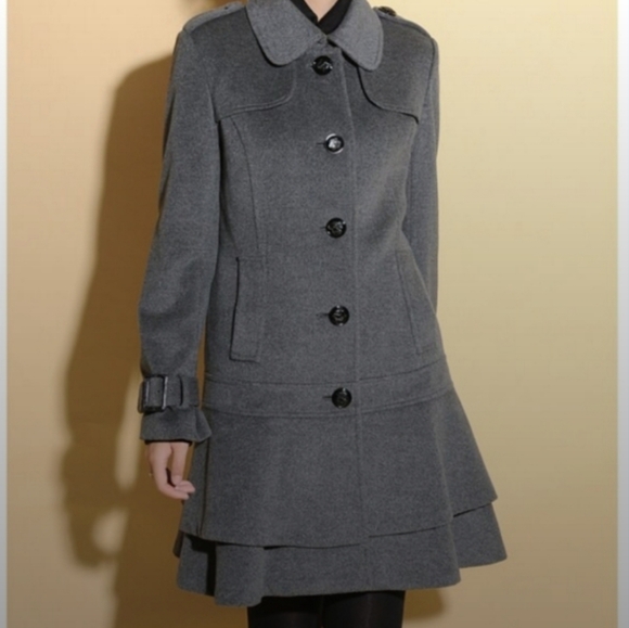 Guess Jackets & Blazers - Women's Guess Pea Coat Jacket Wool Black Pleated Dress Fancy Flattering Formal